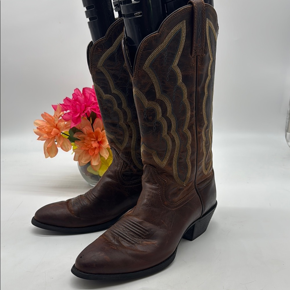 Ariat Brown Tan Leather Cowboy Boots Size 8.5 COW8178 - Picture 1 of 6